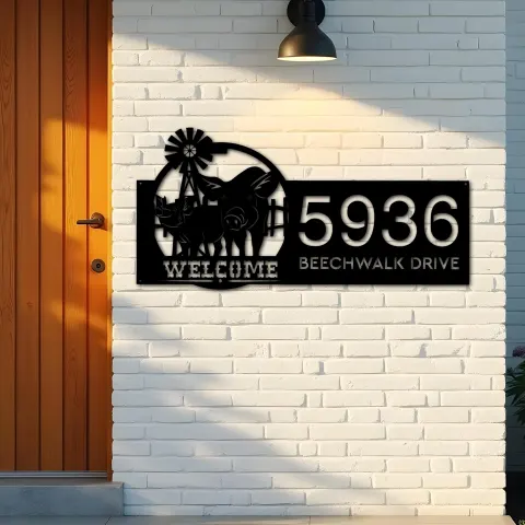 Vista alternativa de Custom Metal Pigs farmhouse animal ranch Metal Address Sign, House number, Outdoor Number Signage, Yard Sign Address Plate