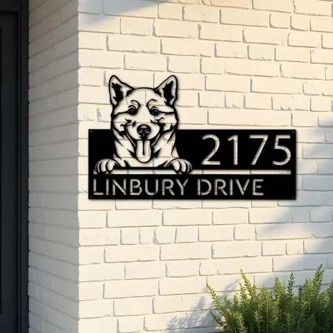 Custom Metal Shiba Inu Dog Cute puppy Metal Address Sign House number Hanging Address Plaque Yard Sign Outdoor decor