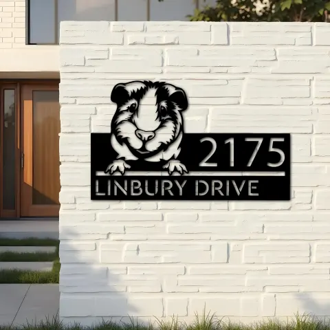 Vista alternativa de Custom Metal Peeking Guinea pig cute pet Metal Address Sign, House number, Outdoor Number Signage, Yard Sign Address Plate