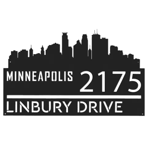 Vue alternative de Custom Metal Minneapolis city skyline Metal Address Sign Hanging Address Plaque house number Yard Outdoor Sign