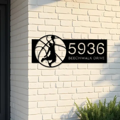 Custom Metal Basketball player Metal Address Sign, House number, Outdoor Number Signage, Yard Sign Address Plate