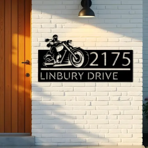 Vista alternativa de Custom Metal Biker motorcycle rider Metal Address Sign, House number, Outdoor Number Signage, Yard Sign Address Plate