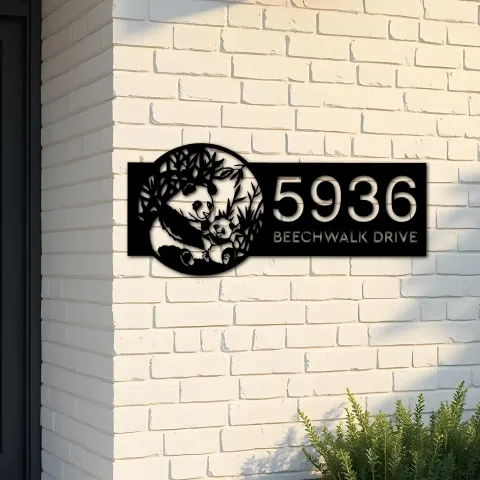 Custom Metal Panda Metal Address Sign, House number, Outdoor Number Signage, Yard Sign Address Plate