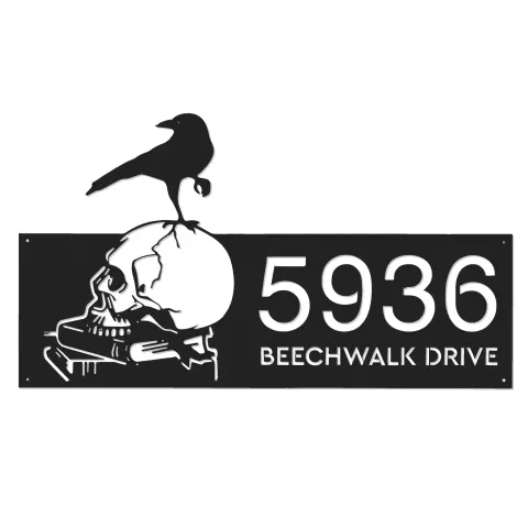 Vista alternativa de Custom Metal Raven on skull halloween Metal Address Sign, House number, Outdoor Number Signage, Yard Sign Address Plate