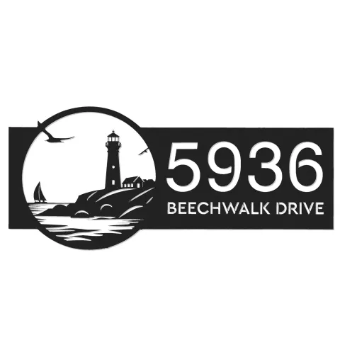 Vue alternative de Custom Metal Lighthouse Metal Address Sign, House number, Outdoor Number Signage, Yard Sign Address Plate001