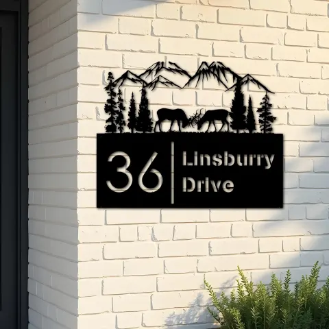 Custom Metal Deer buck forest Metal Address Sign, House number, Outdoor Number Signage, Yard Sign Address Plate