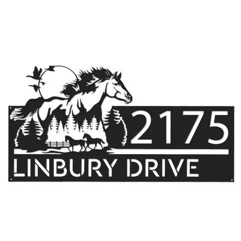 Vista alternativa de Custom Metal Running horse mountain forest scene Metal Address Sign, House number, Outdoor Number Signage, Yard Sign Address Plate