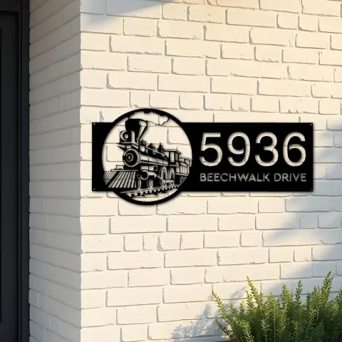 Custom Metal Train Metal Address Sign, House number, Outdoor Number Signage, Yard Sign Address Plate001