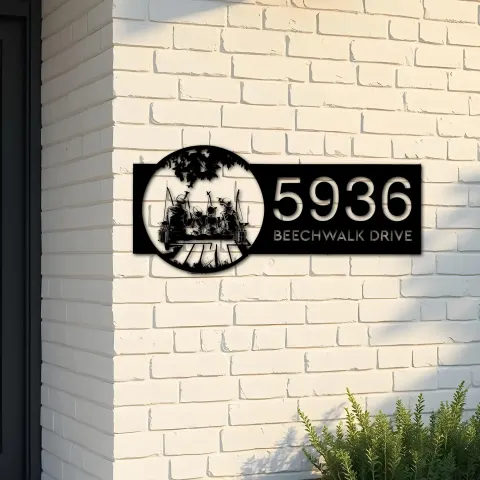 Custom Metal Dad mom Son and daughter fishing Metal Address Sign Custom House number Hanging Address Plaque Yard Sign Outdoor