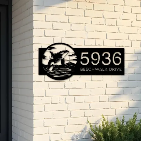 Custom Metal Killer whale Wild animal wildlife Metal Address Sign, House number, Outdoor Number Signage, Yard Sign Address Plate