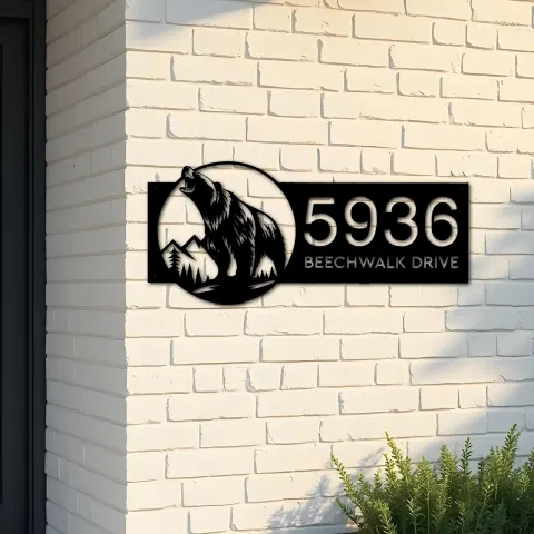 Custom Metal Grizzly bear Metal Address Sign, House number, Outdoor Number Signage, Yard Sign Address Plate002