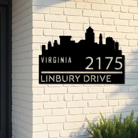 Custom Metal Virginia city skyline Metal Address Sign Hanging Address Plaque house number Yard Outdoor Sign