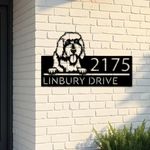 Custom Metal Goldendoodle dog Puppy Metal Address Sign House number Hanging Address Plaque Yard Sign Outdoor decor