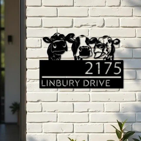 Vue alternative de Custom Metal Cows Heifers farmhouse Metal Address Sign House number Hanging Address Plaque Yard Sign Outdoor decor
