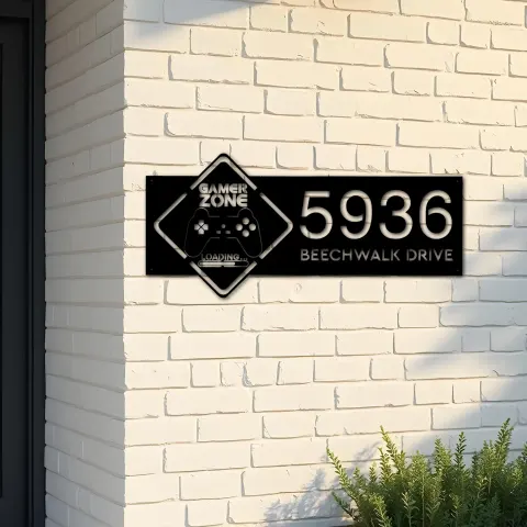 Custom Metal Gamer Zone Metal Address Sign, House number, Outdoor Number Signage, Yard Sign Address Plate
