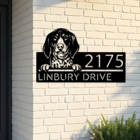 Custom Metal Bluetick coonhound dog cute puppy Metal Address Sign House number Hanging Address Plaque Yard Sign Outdoor decor