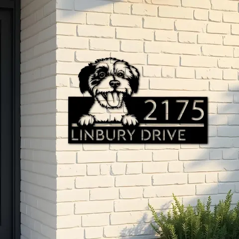Custom Metal Cavachon dog Puppy Metal Address Sign House number Hanging Address Plaque Yard Sign Outdoor decor