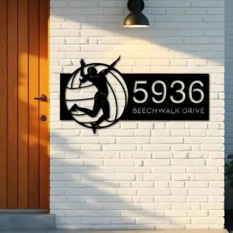 Vue alternative de Custom Metal Female volleyball player Metal Address Sign, House number, Outdoor Number Signage, Yard Sign Address Plate