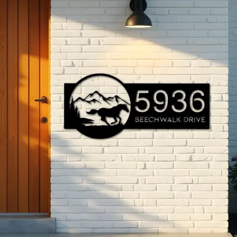 Vue alternative de Custom Metal Horse running scene Metal Address Sign, House number, Outdoor Number Signage, Yard Sign Address Plate