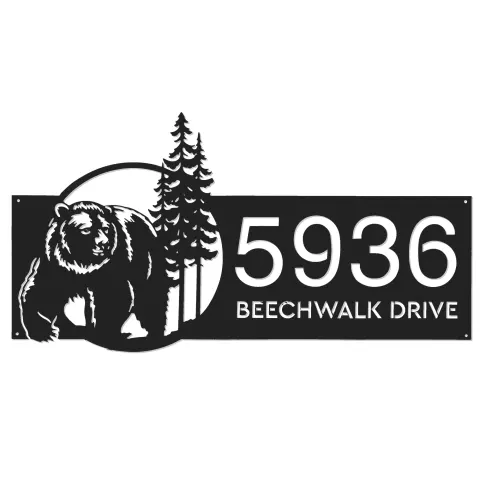 Vista alternativa de Custom Metal Bear forest scene wild life Metal Address Sign, House number, Outdoor Number Signage, Yard Sign Address Plate