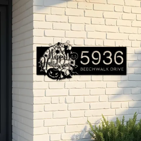 Custom Metal Happy halloween Metal Address Sign House number Hanging Address Plaque Yard Outdoor Sign