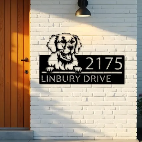 Vue alternative de Custom Metal Kuvazs dog Puppy Metal Address Sign House number Hanging Address Plaque Yard Sign Outdoor decor