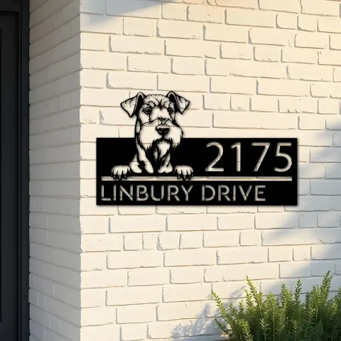Custom Metal Airedale terrier dog Puppy Metal Address Sign House number Hanging Address Plaque Yard Sign Outdoor decor