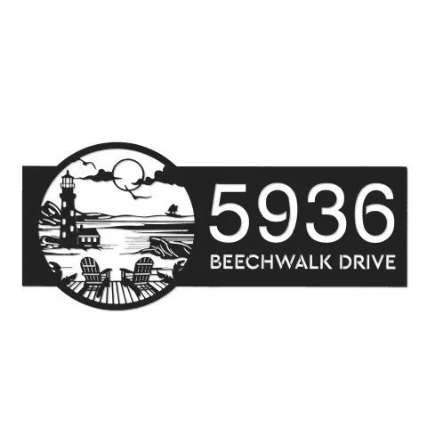 Vue alternative de Custom Metal Lighthouse with Chairs Dock Metal Address Sign, House number, Outdoor Number Signage, Yard Sign Address Plate