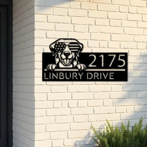 Custom Metal Golden Retriever dog US glasses Metal Address Sign House number Hanging Address Plaque Yard Sign Outdoor decor