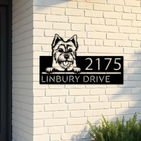 Custom Metal Australian terrier dog Puppy Metal Address Sign House number Hanging Address Plaque Yard Sign Outdoor decor