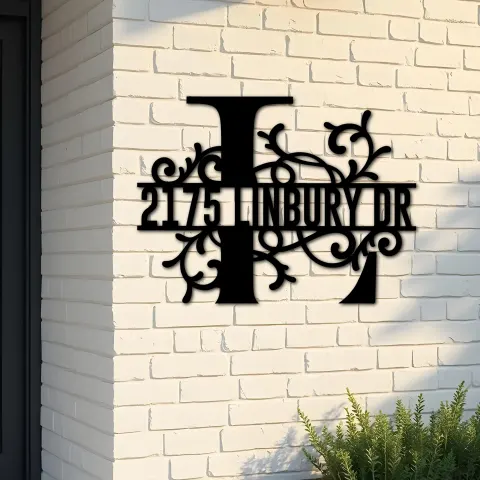 Custom Metal Floral Monogram Split Letter L Metal Address Sign House number Hanging Address Plaque Yard Sign Outdoor decor
