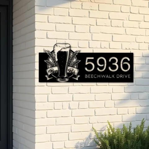 Custom Metal Beer Pub bar Metal Address Sign, House number, Outdoor Number Signage, Yard Sign Address Plate