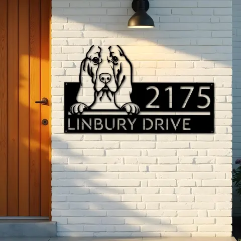 Vista alternativa de Custom Metal Basset hound dog cute puppy Metal Address Sign House number Hanging Address Plaque Yard Sign Outdoor decor