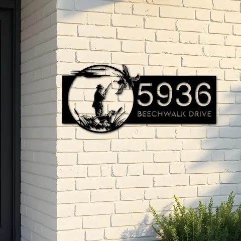 Custom Metal Duck Hunting Hunter Metal Address Sign, House number, Outdoor Number Signage, Yard Sign Address Plate