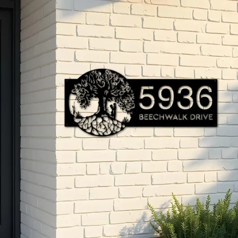 Custom Metal Tree of life couple lovers Address Sign House number Hanging Address Plaque Yard Sign Outdoor Sign