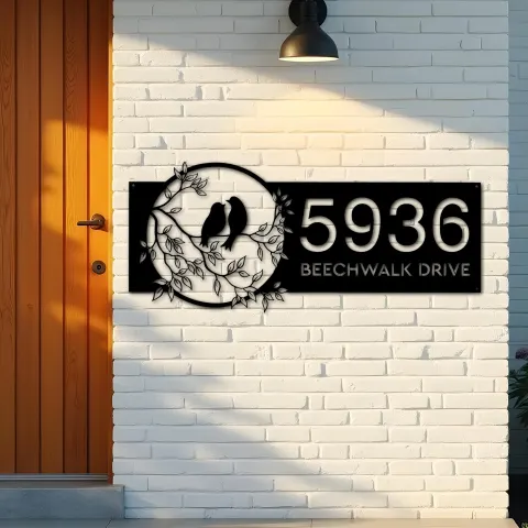 Vista alternativa de Custom Metal Birds couple Metal Address Sign, House number, Outdoor Number Signage, Yard Sign Address Plate