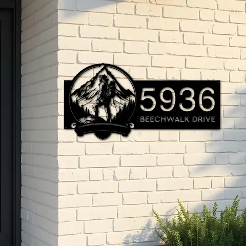Custom Metal Mountain hiking Hiker camper Metal Address Sign, House number, Outdoor Number Signage, Yard Sign Address Plate