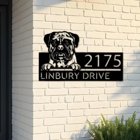 Custom Metal Bullmastiff dog cute puppy Metal Address Sign House number Hanging Address Plaque Yard Sign Outdoor decor