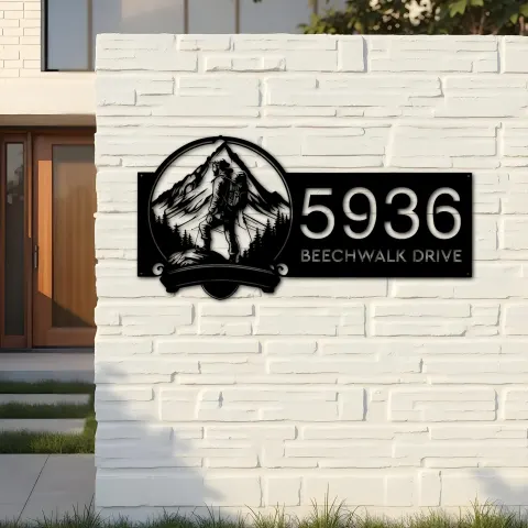 Vue alternative de Custom Metal Mountain hiking Hiker camper Metal Address Sign, House number, Outdoor Number Signage, Yard Sign Address Plate