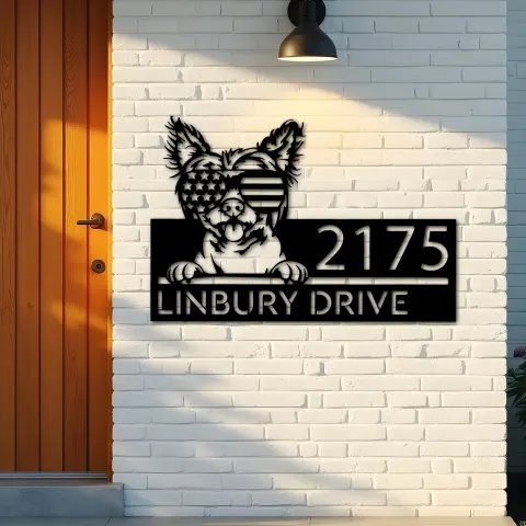 Vista alternativa de Custom Metal Chinese Crested dog US glasses Metal Address Sign House number Hanging Address Plaque Yard Sign Outdoor decor