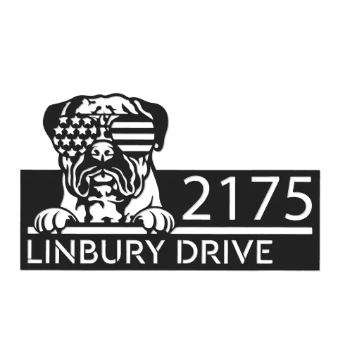 Vista alternativa de Custom Metal Bullmastiff dog US flag glasses Metal Address Sign House number Hanging Address Plaque Yard Sign Outdoor decor