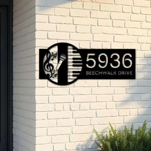 Custom Metal Music piano Metal Address Sign, House number, Outdoor Number Signage, Yard Sign Address Plate