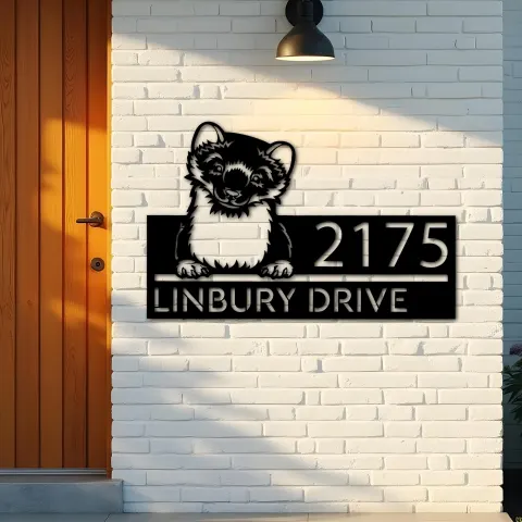 Vista alternativa de Custom Metal Peeking Ferret Wild animal wildlife Metal Address Sign, House number, Outdoor Number Signage, Yard Sign Address Plate