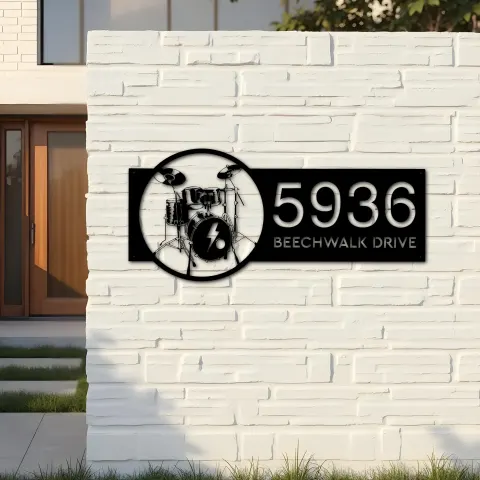 Vue alternative de Custom Metal Drum set drummer musician Metal Address Sign, House number, Outdoor Number Signage, Yard Sign Address Plate