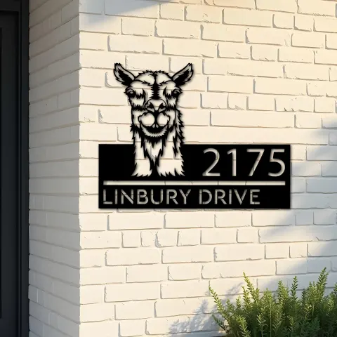 Custom Metal Peeking Llama farm animal ranch Metal Address Sign, House number, Outdoor Number Signage, Yard Sign Address Plate