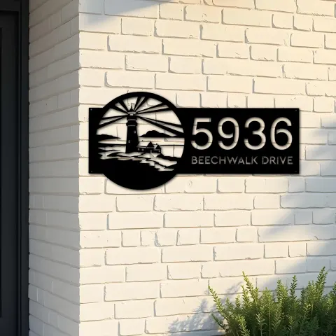 Custom Metal Lighthouse Metal Address Sign, House number, Outdoor Number Signage, Yard Sign Address Plate002