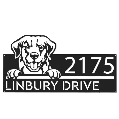 Vue alternative de Custom Metal Golden Retriever dog Metal Address Sign House number Hanging Address Plaque Yard Sign Outdoor decor