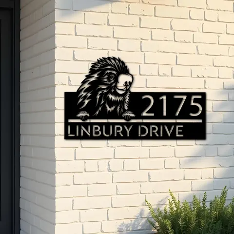 Custom Metal Peeking Porcupine Wild animal wildlife Metal Address Sign, House number, Outdoor Number Signage, Yard Sign Address Plate