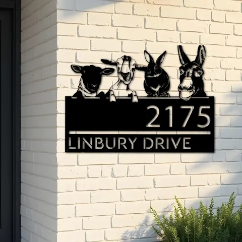 Custom Metal Goat Sheep Donkey rabbit farmhouse Metal Address Sign House number Hanging Address Plaque Yard Sign Outdoor decor