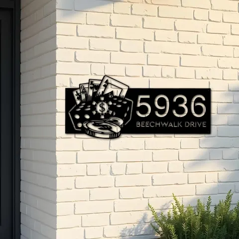 Custom Metal Casino poker Metal Address Sign Custom House number Hanging Address Plaque Yard Sign Outdoor